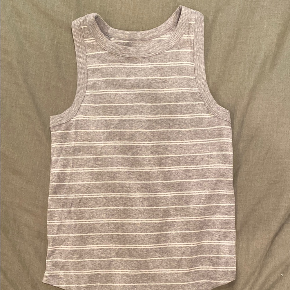 Gray and White Striped Tank Top